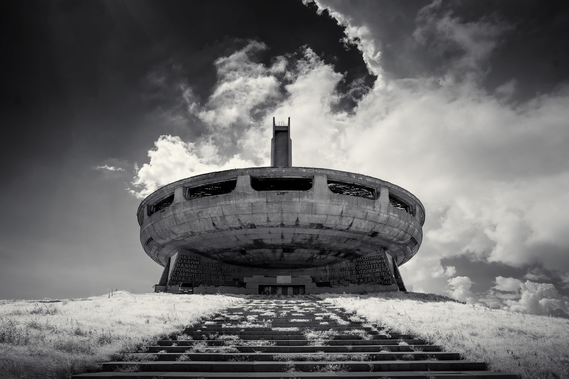 Buzludzha Monument, Bulgaria (IR) (2018) / Show the Original, Landscape Photography, Infrared, Fujinon XF 14mm f/2.8, Fujifilm X-E2, Buzludzha, Bulgaria [buzludzha monument ir 2018 f2]